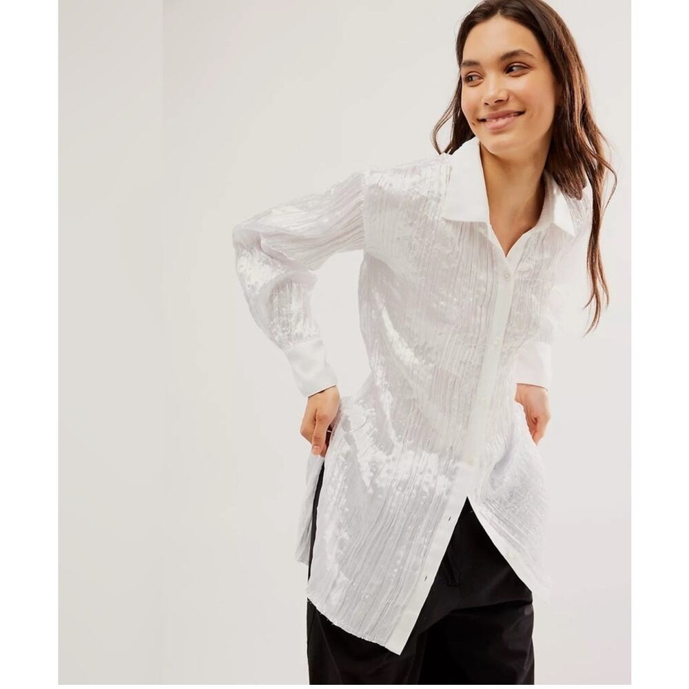 Free People Lydia Top Size Extra Small Button Down Shirt Tunic Optic White NWT